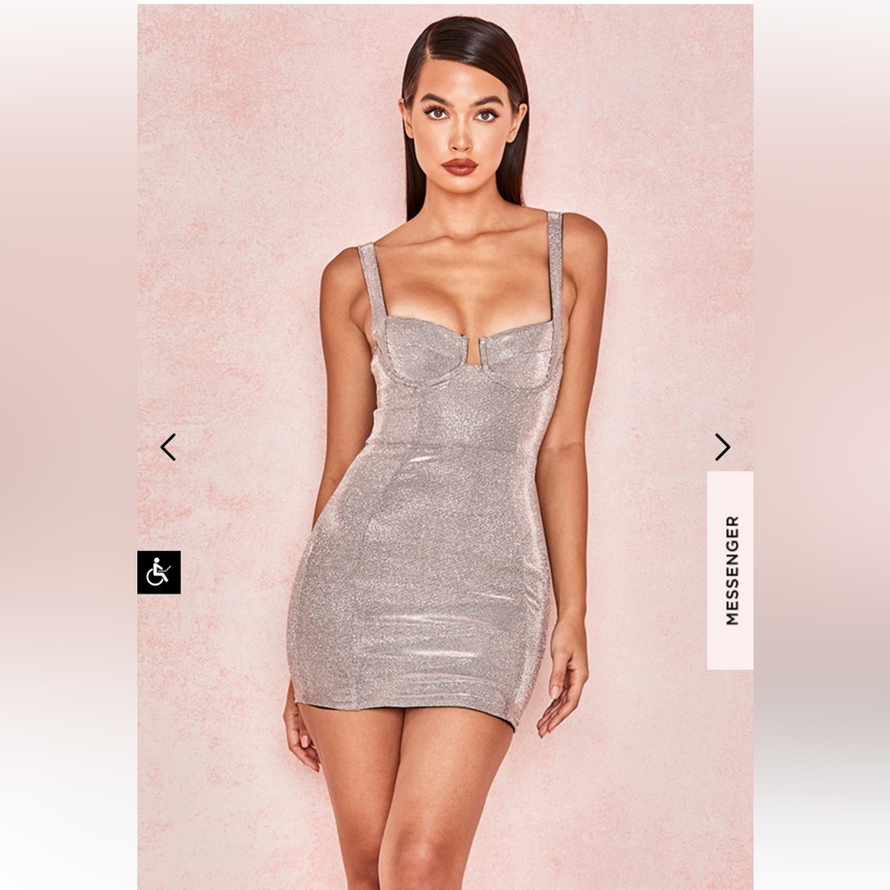 House of cb LUISA SILVER SPARKLY BUSTIER MINI DRESS